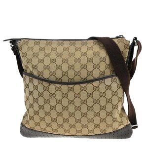 GUCCI Logo GG Pattern Crossbody Shoulder Bag Canvas Leather Brown SHW 31EE768